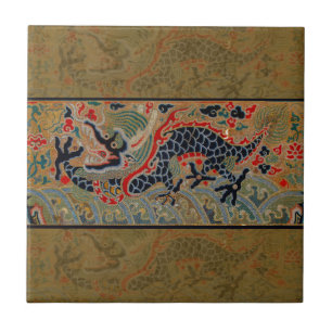Azulejo Patrón de bordado en seda de dragón chino antiguo