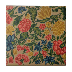Azulejo Patrón de bordado floral vintage de crewel