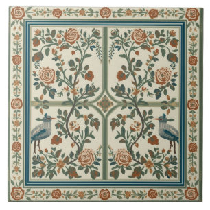 Azulejo Patrón de borde de pájaro en jardín de rosa vintag