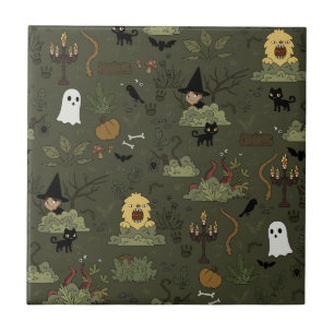 Azulejo Patrón de bosque adormilado de Halloween