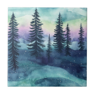 Azulejo Patrón de bosque aurora nórdico