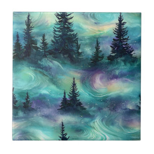 Azulejo Patrón de bosque aurora rústico