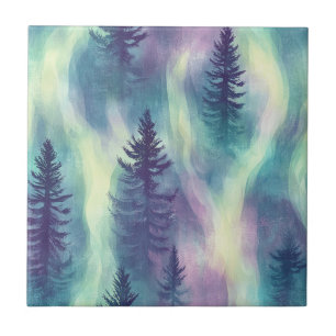 Azulejo Patrón de bosque de paisaje de aurora