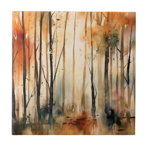 Azulejo Patrón de bosque forestal de acuarela de otoño dor