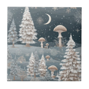 Azulejo Patrón de bosque invernal de hongos silvestres
