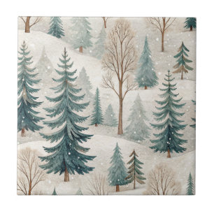 Azulejo Patrón de bosque nevado: paisaje invernal tranquil