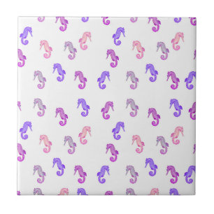 Azulejo Patrón de caballitos de mar pequeños rosados púrpu