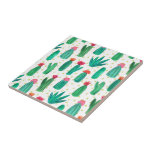 Azulejo Patrón de cactus de color de agua suave<br><div class="desc">En este trívet de cerámica/trivet de personalizado se presenta un patrón de cactus florido dulce,  bonito y de color canino.</div>