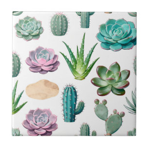 Azulejo Patrón de Cactus Suculento Acuarela