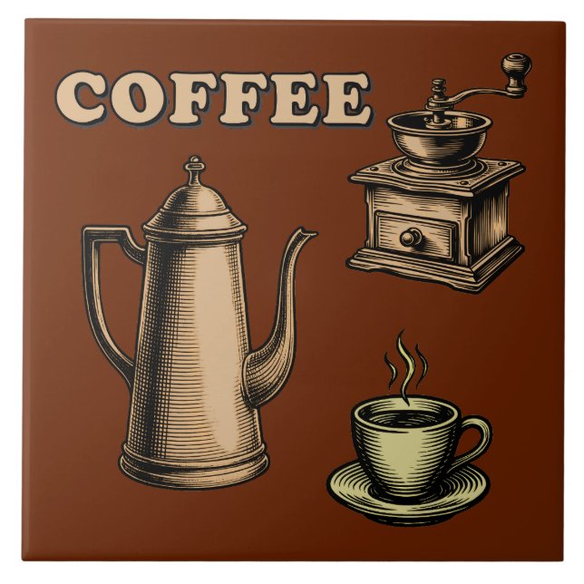 Azulejo Patrón de café retro de café (Frente)