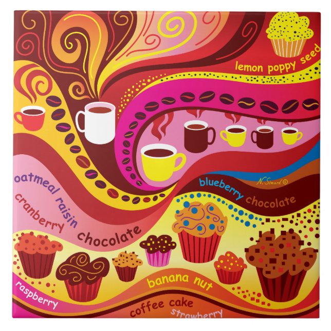 Azulejo Patrón de café y muffins (Frente)