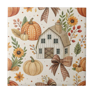 Azulejo Patrón de calabaza otoñal de granja rústica