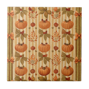 Azulejo Patrón de calabaza y lazo otoñal vintage