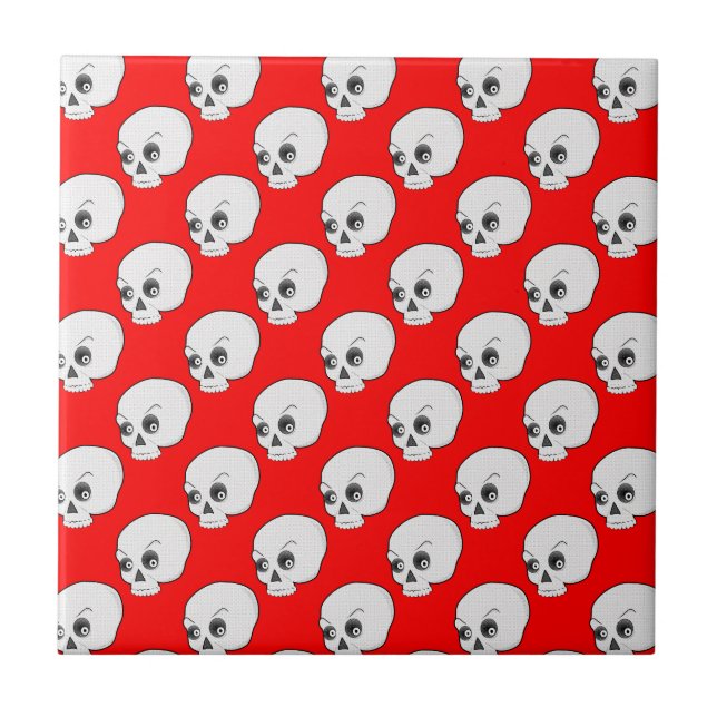 Azulejo Patrón De Calavera En Fondo Rojo (Frente)