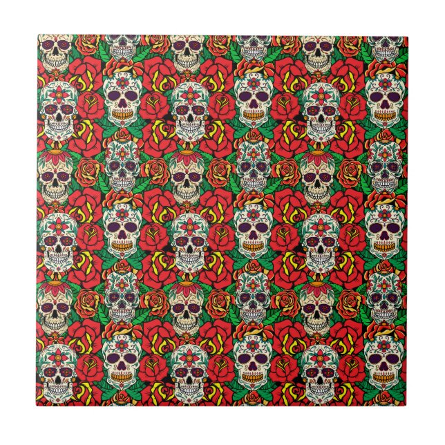 Azulejo Patrón de calaveras florales (Frente)