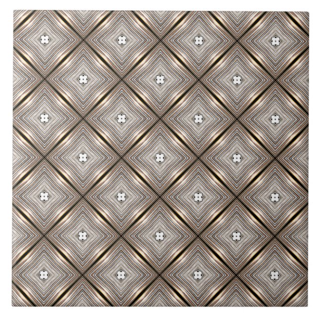 Azulejo Patrón de caleidoscopio dorado y blanco (Frente)