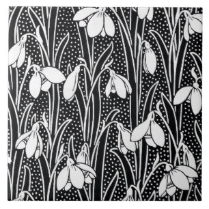 Azulejo Patrón de campanilla de nieve en negro y blanco