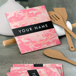 Azulejo Patrón de camuflaje rosado, nombre, personalizació