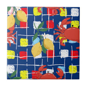 Azulejo Patrón de cangrejo y limón costero