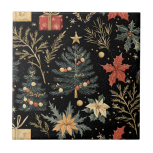 Azulejo Patrón de Carbón de Navidad Holly Verde Rojo