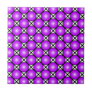 Azulejo Patrón de celosía blanco negro con puntos rosados 