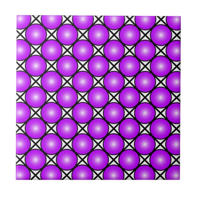 Azulejo Patrón de celosía blanco negro con puntos rosados  (Frente)