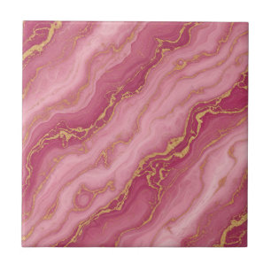 Azulejo Patrón de cerámica de mármol rosa y oro de lujo