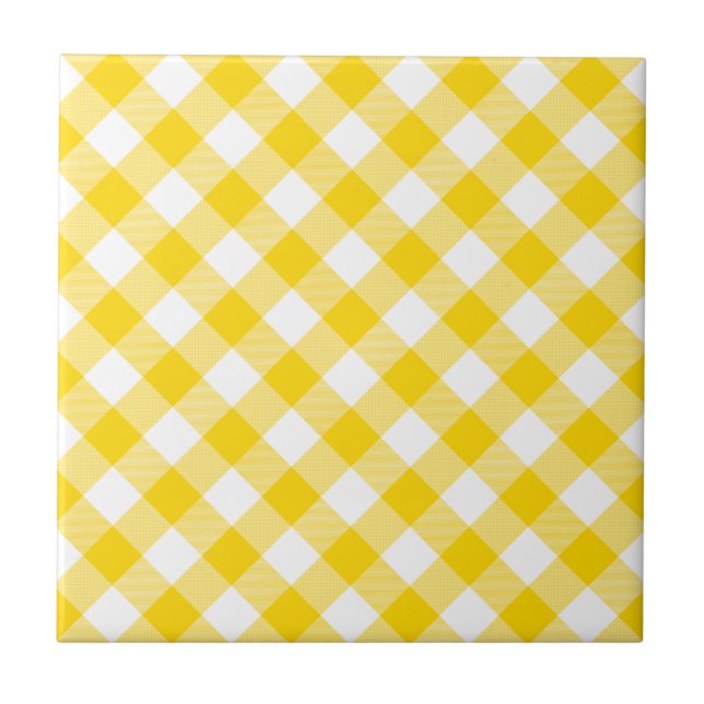 Azulejo Patrón de chequeos diagonales de Gingham amarillo  (Frente)