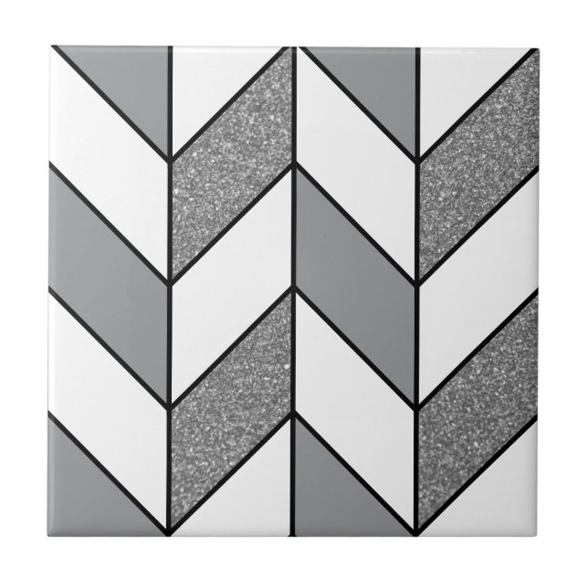 Azulejo Patrón de cheurón de herringbone de Purpurina gris (Frente)