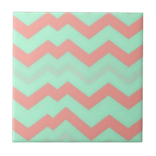 Azulejo Patrón de Chevron de Coral y Menta