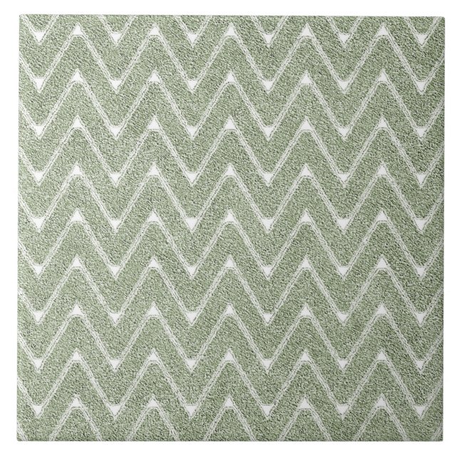 Azulejo Patrón de Chevron Verde Sage Polvoriento (Frente)
