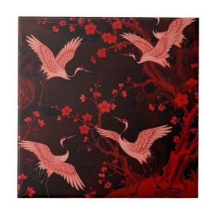 Azulejo Patrón de chinoiserie de flor de cerezo de grulla 