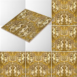 Azulejo Patrón de ciervos Art Nouveau vintage<br><div class="desc">Se trata de una impresión digitalmente realzada de un antiguo Art Nouveau de aproximadamente 1900 o de estadios de ciervos de estilo artesanal en el patrón forestal.</div>