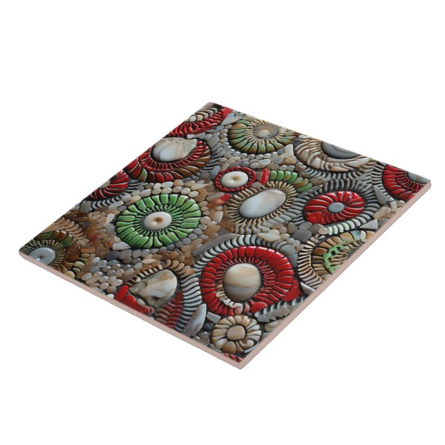 Azulejo Patrón de círculo de Navidades rojos y verdes (Lado)