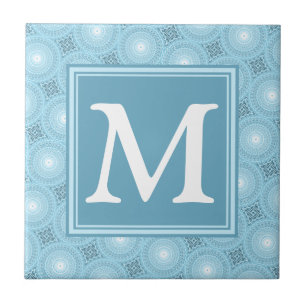 Azulejo Patrón de círculos azules de ángel de monograma
