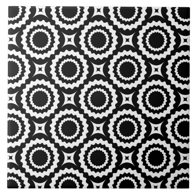 Azulejo Patrón de círculos de zigzag blanco y negro (Frente)