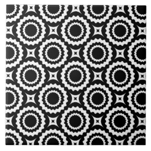 Azulejo Patrón de círculos en zigzag blanco y negro lindo