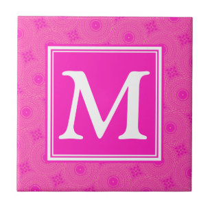 Azulejo Patrón de círculos rosados calientes de monograma