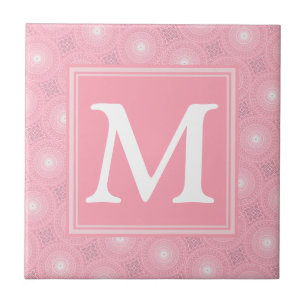 Azulejo Patrón de círculos rosados monograma
