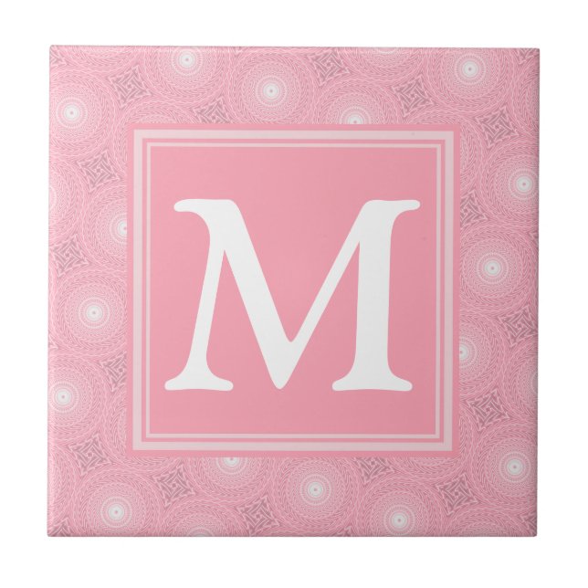 Azulejo Patrón de círculos rosados monograma (Frente)
