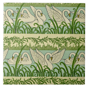 Azulejo Patrón de cisne Art Nouveau – Cisne botánico vinta