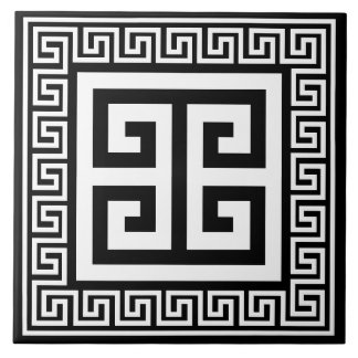Azulejo Patrón de clave griega blanco en diseño negro