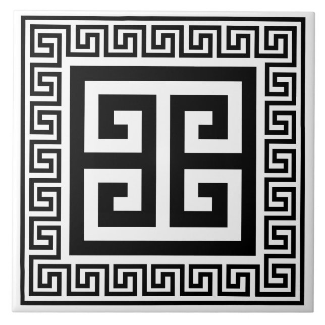Azulejo Patrón de clave griega diseño negro mosaico de cer (Frente)