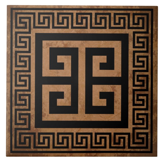 Azulejo Patrón de clave griega diseño negro mosaico de cer (Frente)