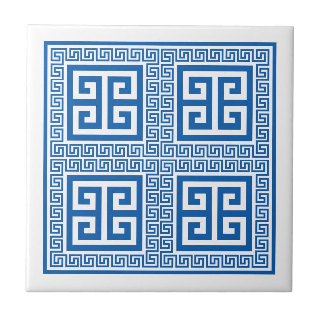 Azulejo Patrón De Clave Griega Tile De Cerámica Azul Y Bla (Frente)