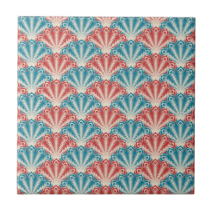 Azulejo Patrón de cola de pavo real rojo y azul