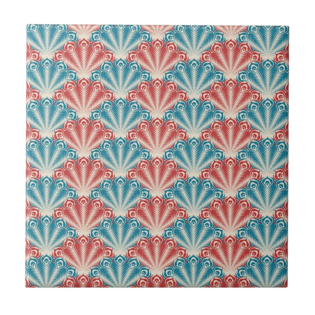 Azulejo Patrón de cola de pavo real rojo y azul (Frente)