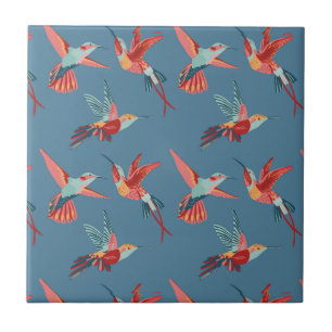 Azulejo Patrón de colibrí retro