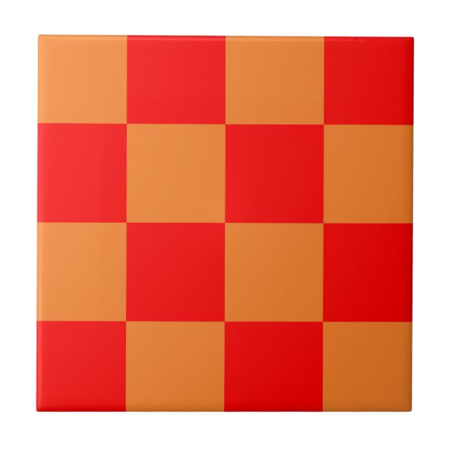 Azulejo Patrón de comprobación de Naranja rojo (Frente)