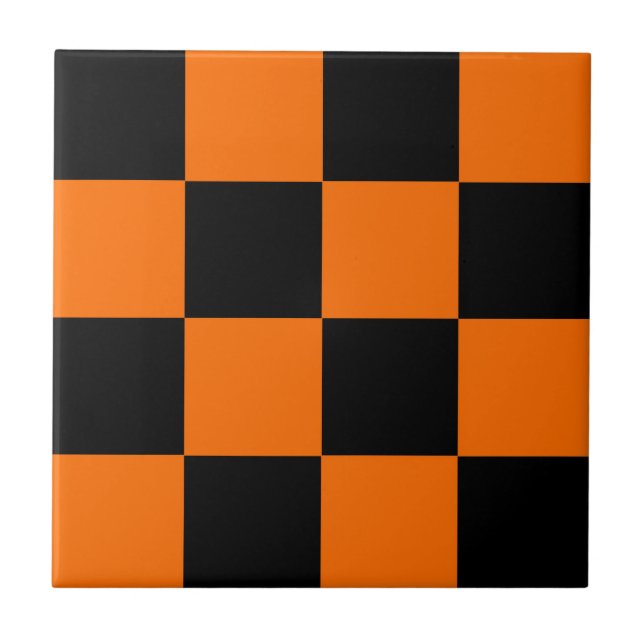 Azulejo Patrón de comprobación de negro naranja (Frente)